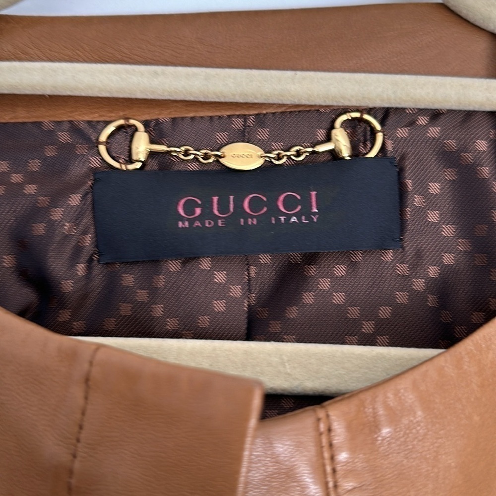 Gucci Leather Jacket with Gold Trim Size 38 - Picture 2 of 10